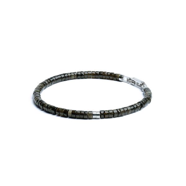2mm Armband mit grünen Obsidian Steinen und Titanium Element - Sphera Green